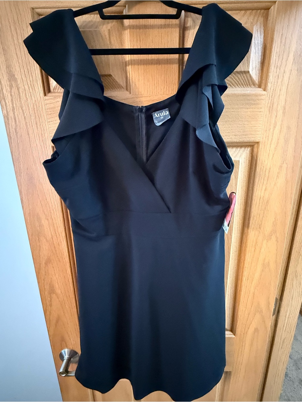 ARULA Black Ruffle-Shoulder V-Neck Mini Dress